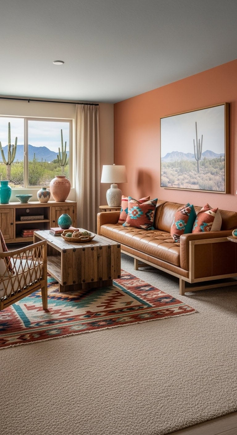 terracotta turquoise southwestern livingroom