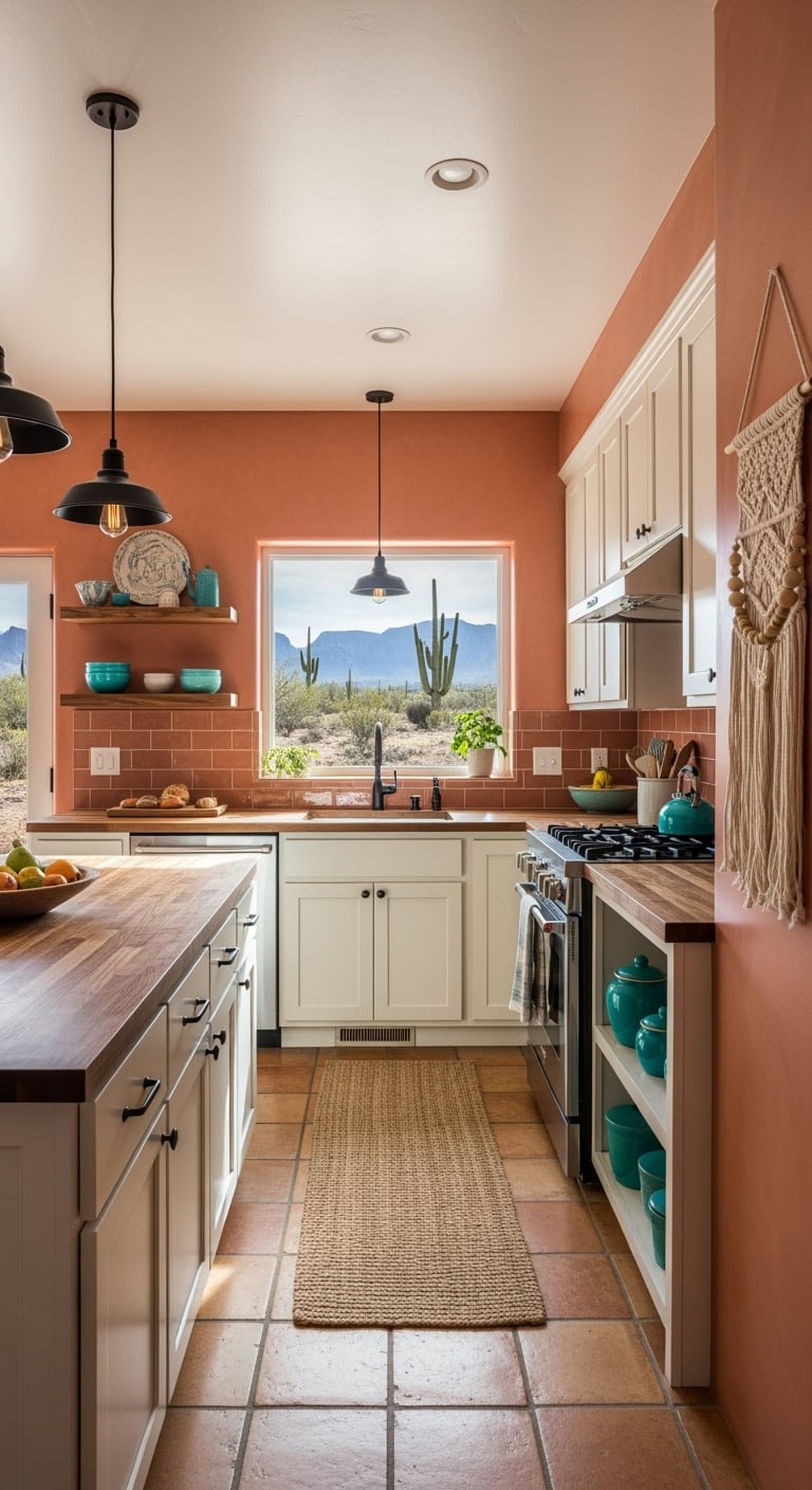 terracotta walls with turquoise