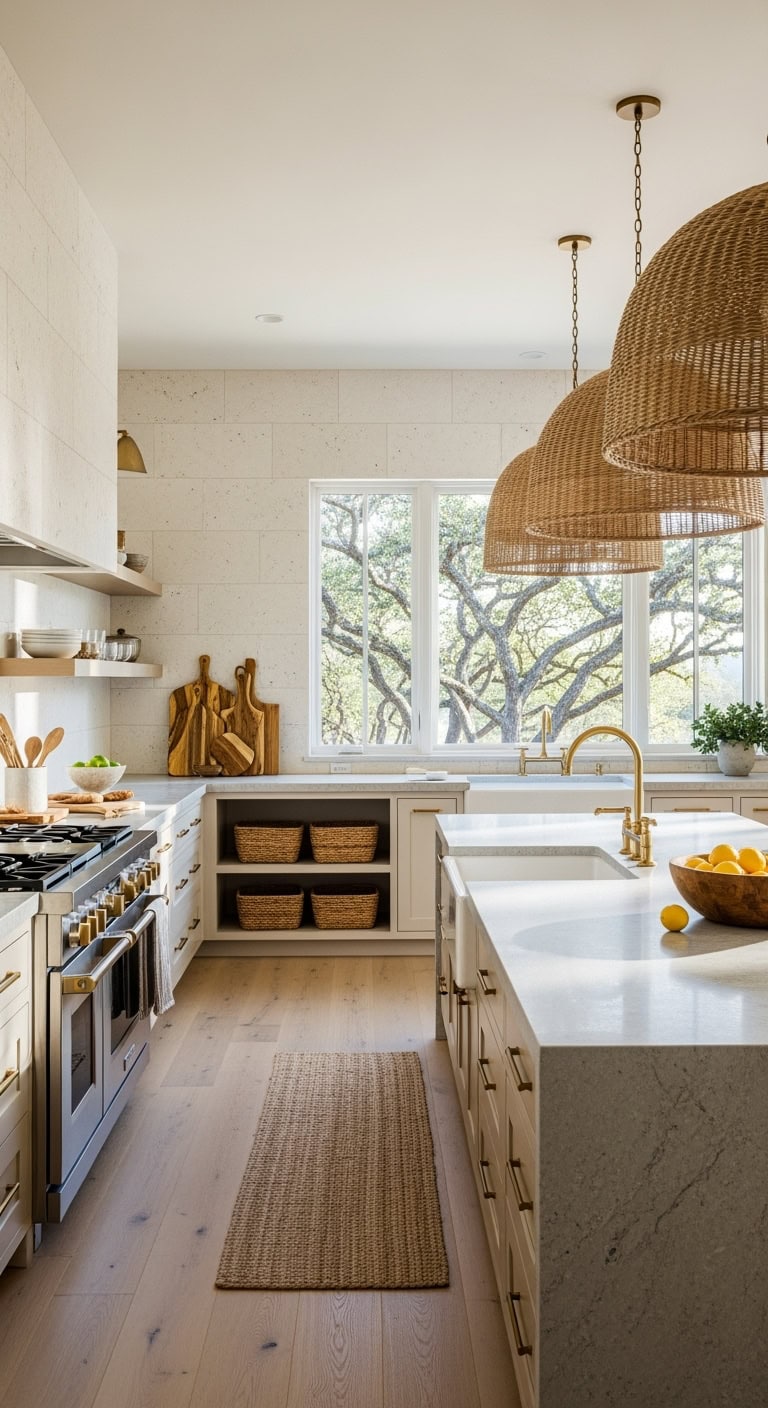 textured limestone with woven pendants