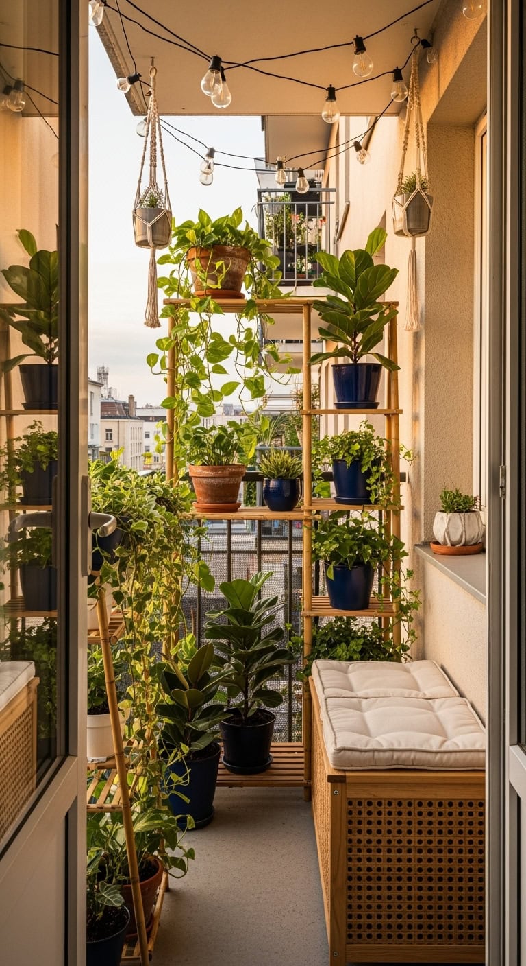 tiered balcony plant display