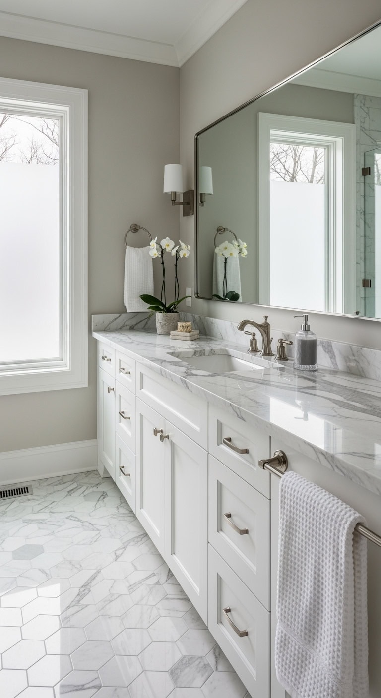 timeless carrara marble bathroom
