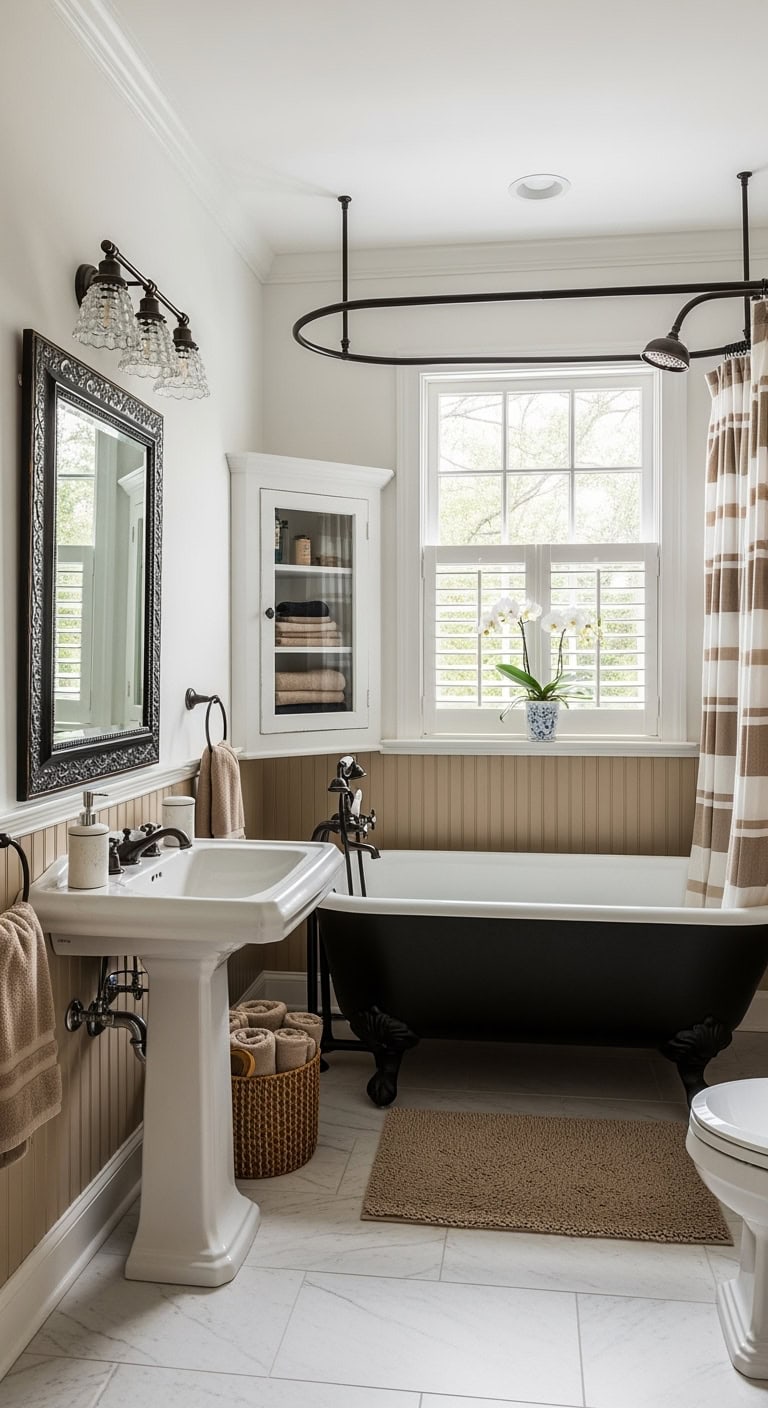 timeless tan wainscoting bathroom
