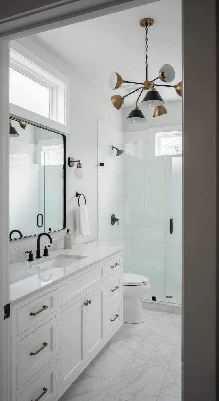 transitional black framed boutique bathroom