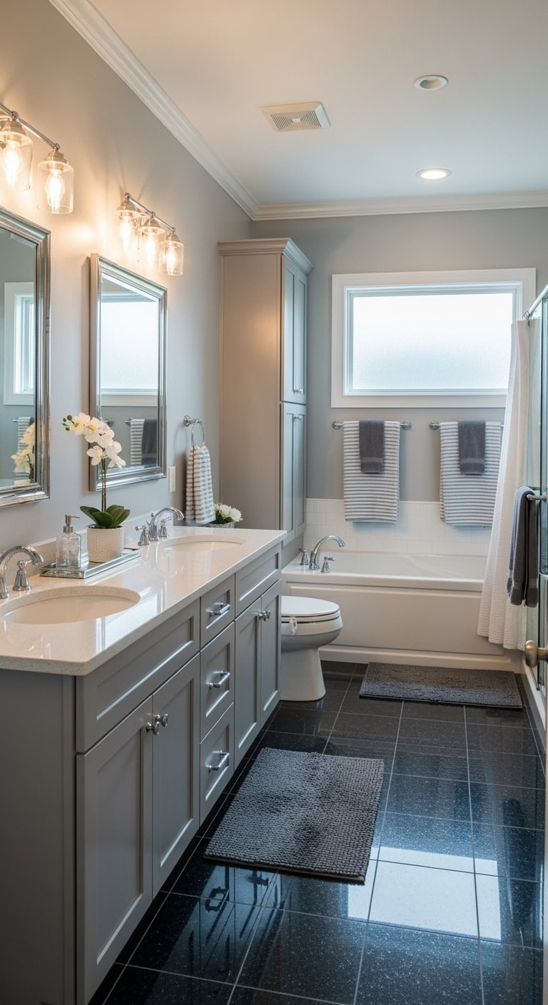 transitional black granite bathroom elegance