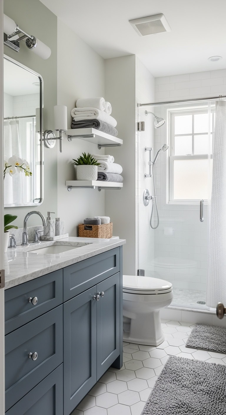 transitional slate blue marble bathroom