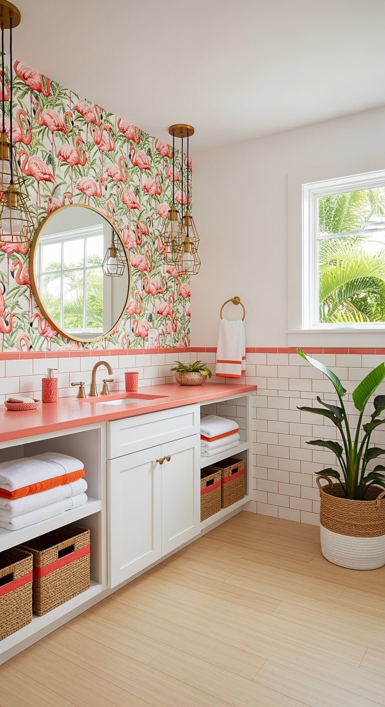 tropical flamingo tangerine bathroom