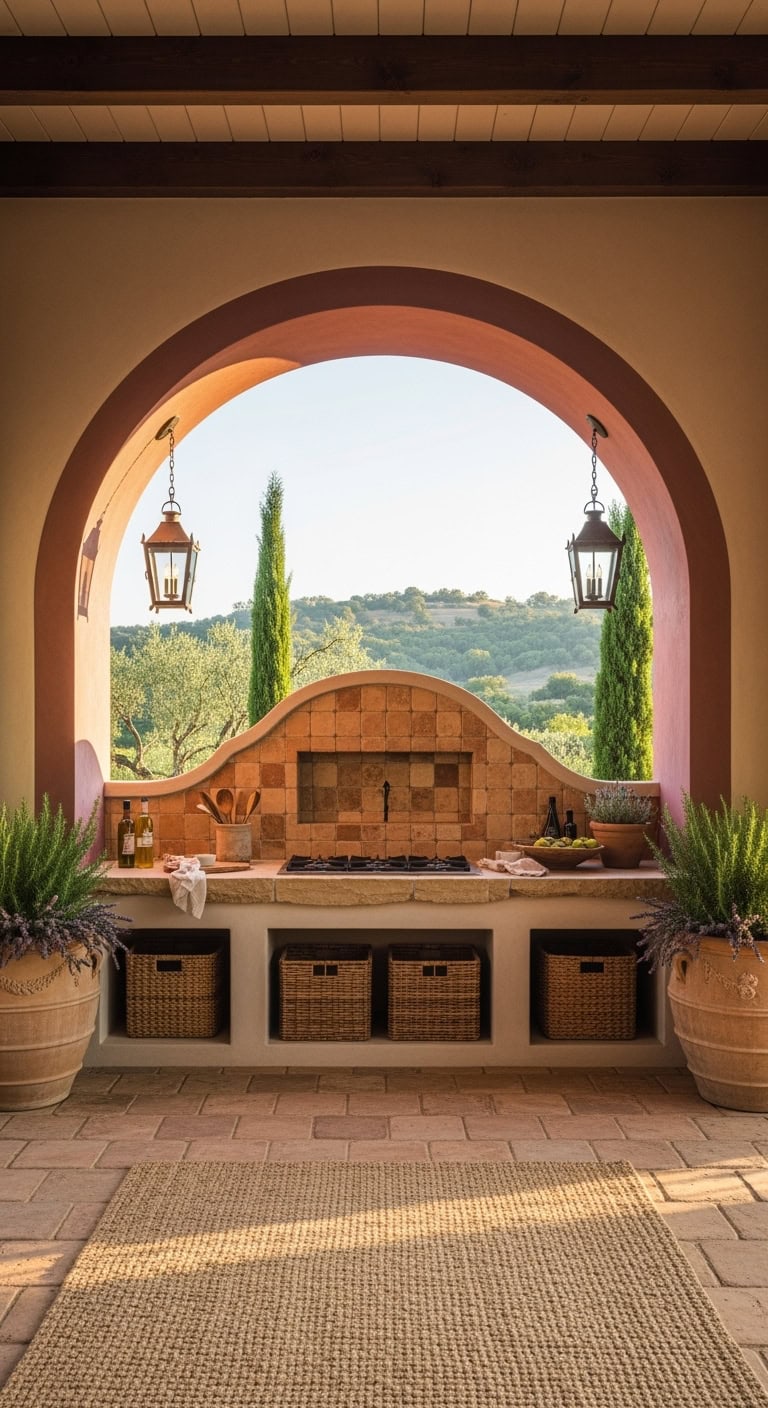 tuscan inspired terracotta outdoor kitchen