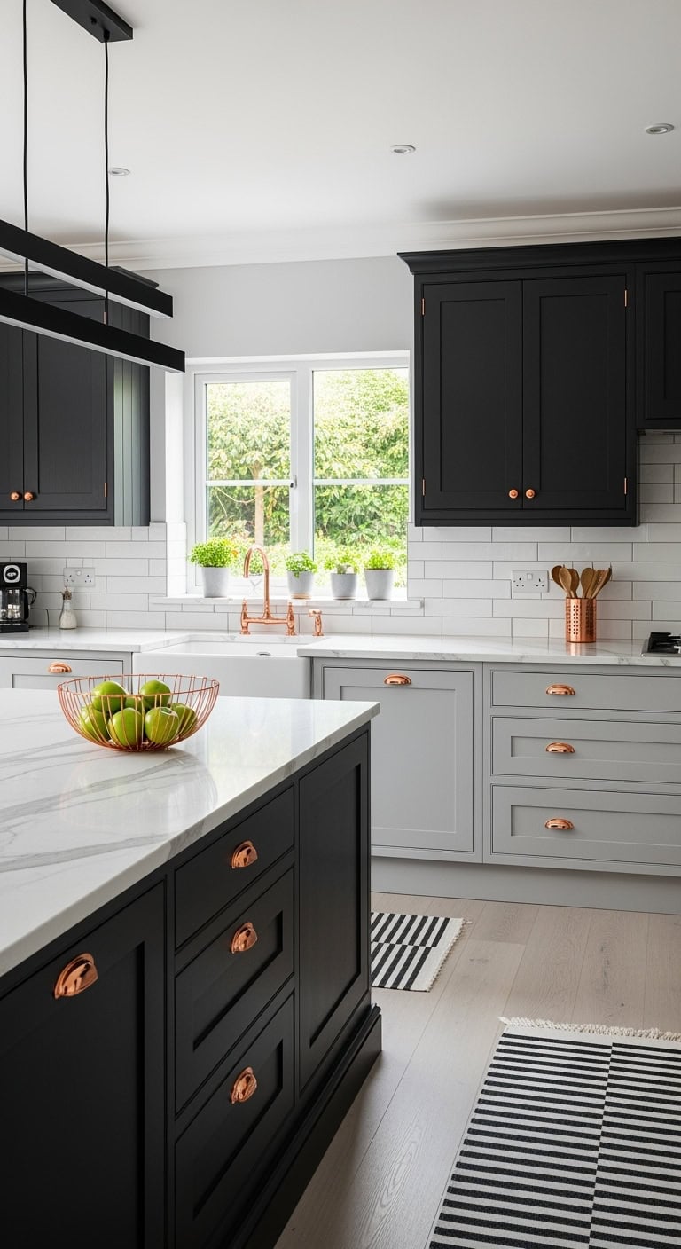 two tone black copper cabinets