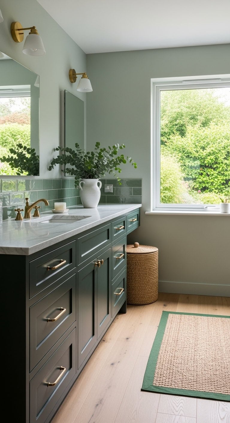two toned green bathroom design