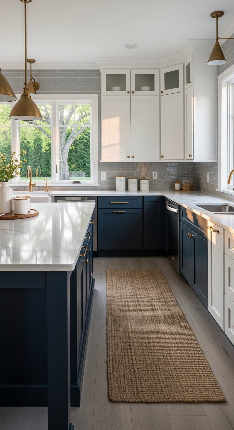 two toned kitchen with quartz