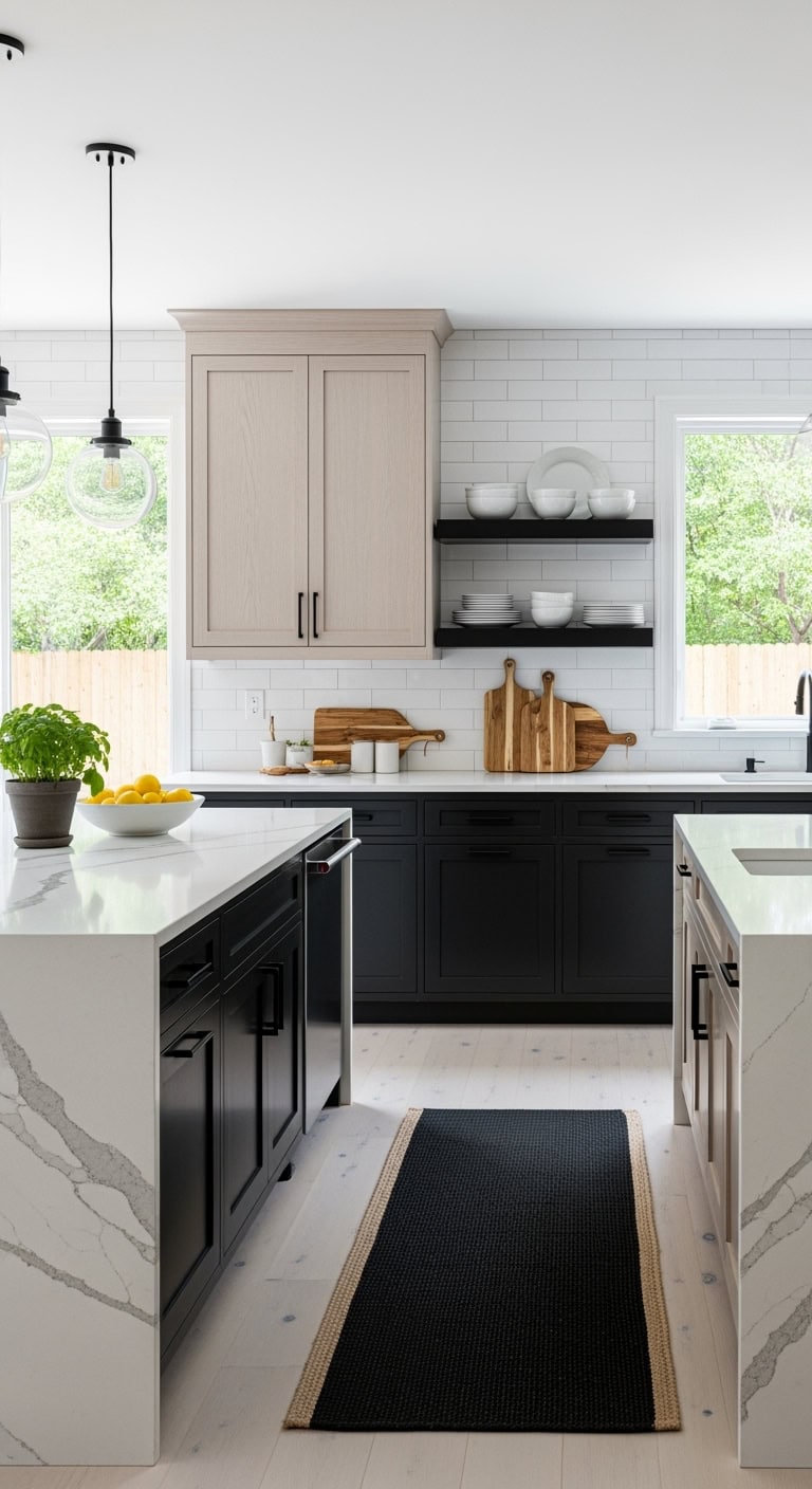 two toned white oak cabinets