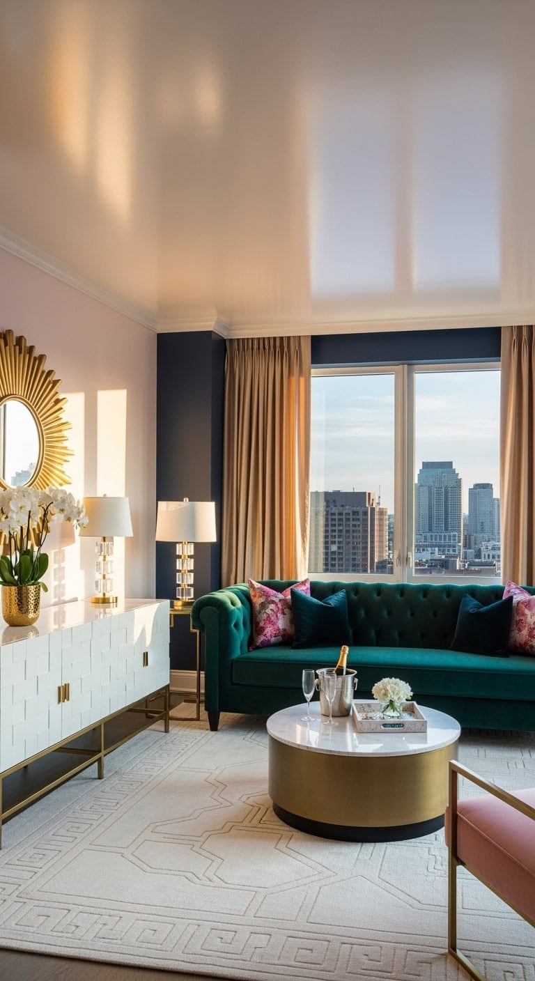 velvet seating with goldhardware