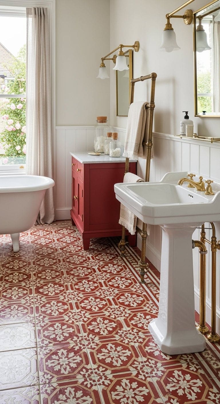 vermillion victorian patterned bathroom