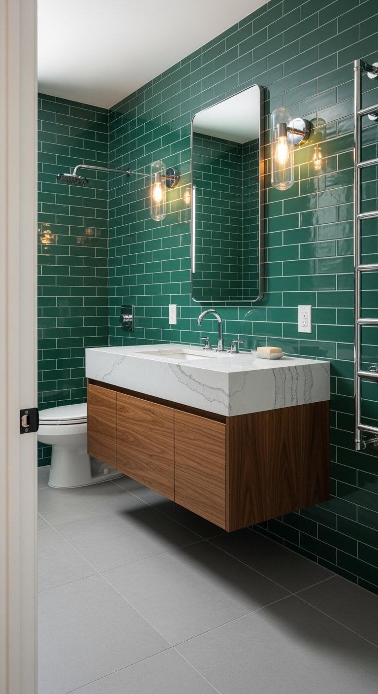 vibrant emerald green bathroom