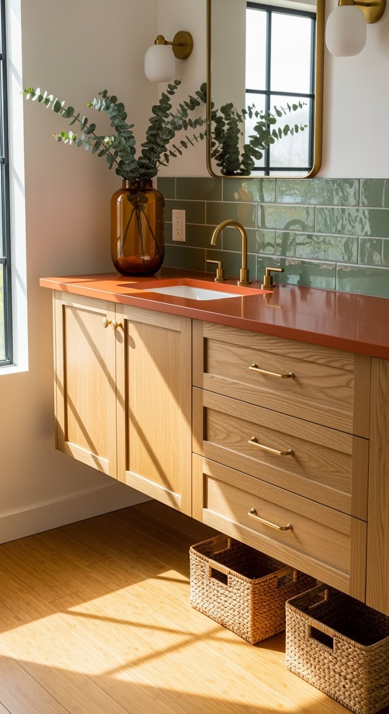 vibrant orange and green bathroom designs
