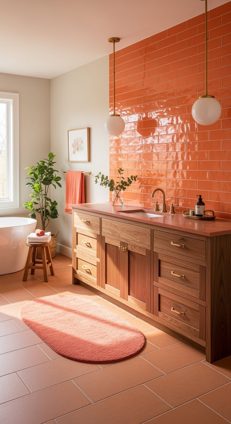 vibrant pink and orange bathrooms