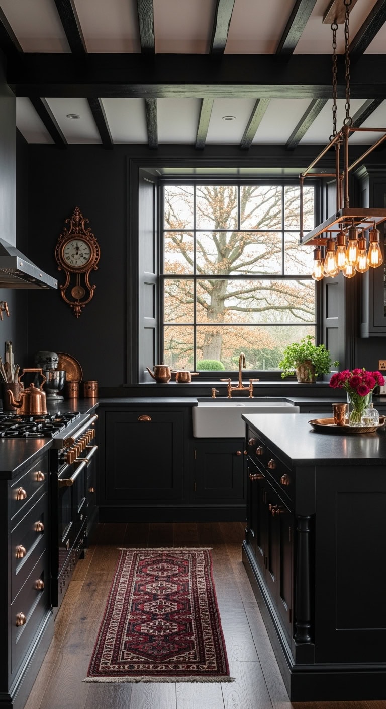 victorian gothic copper accented kitchen