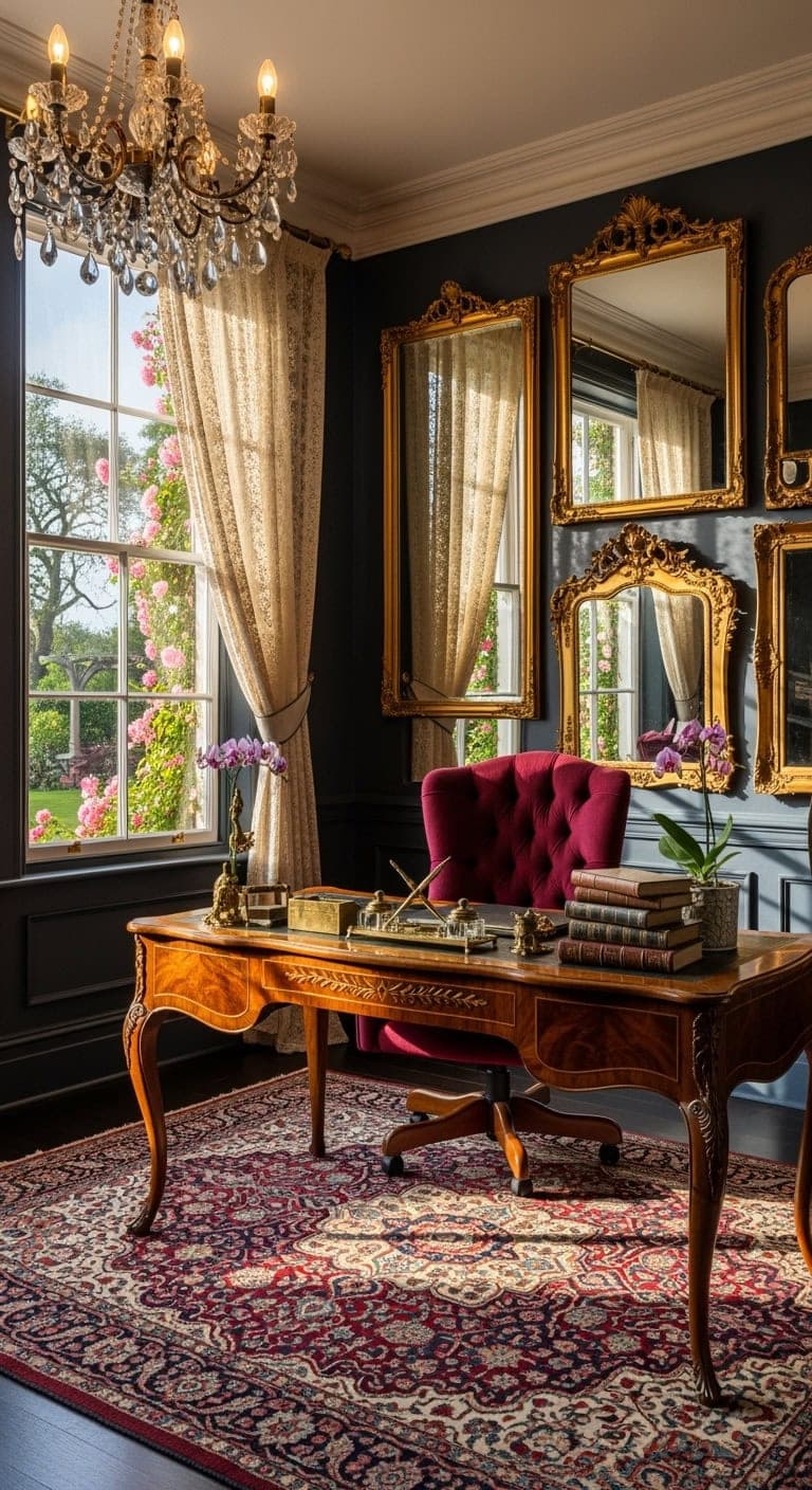 victorian velvet romantic workspace