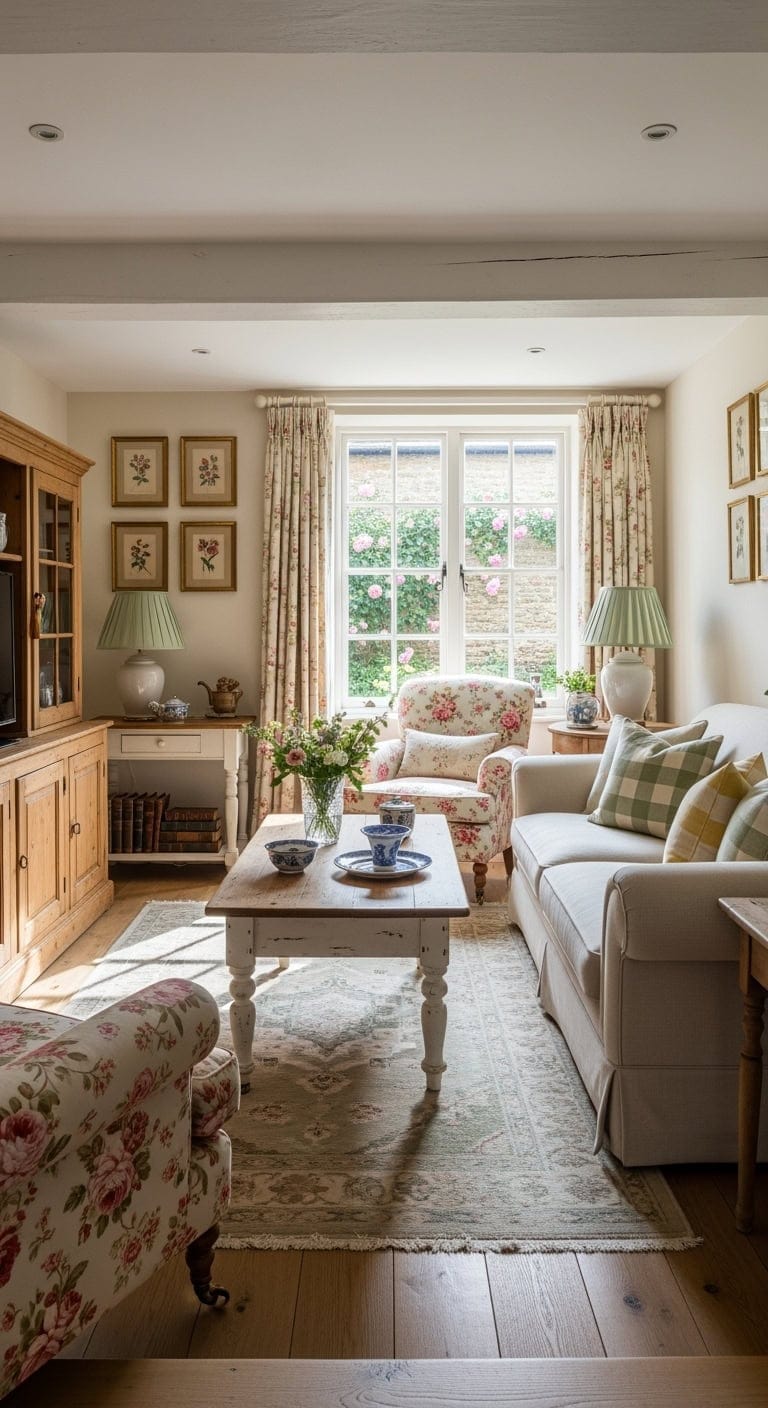 vintage cream floral cottage