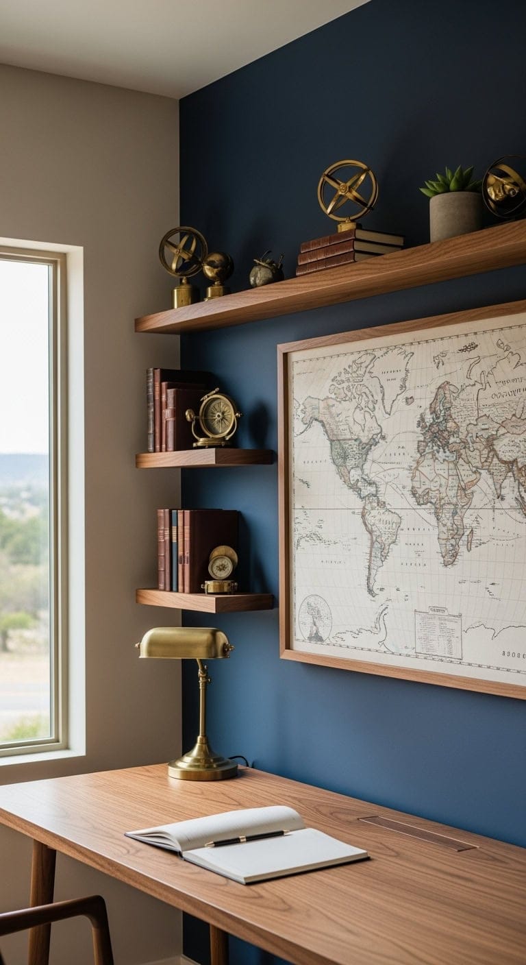 vintage travel inspired workspace display