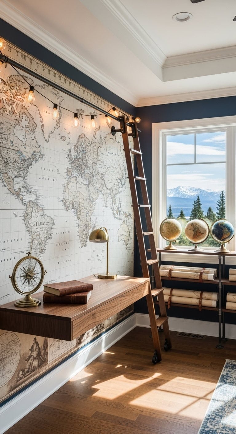 vintage world map workspace