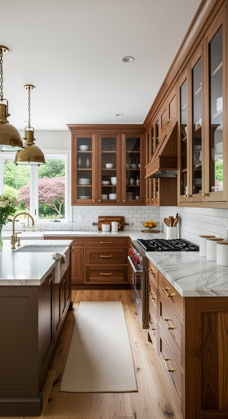 walnut framed glass cabinet elegance
