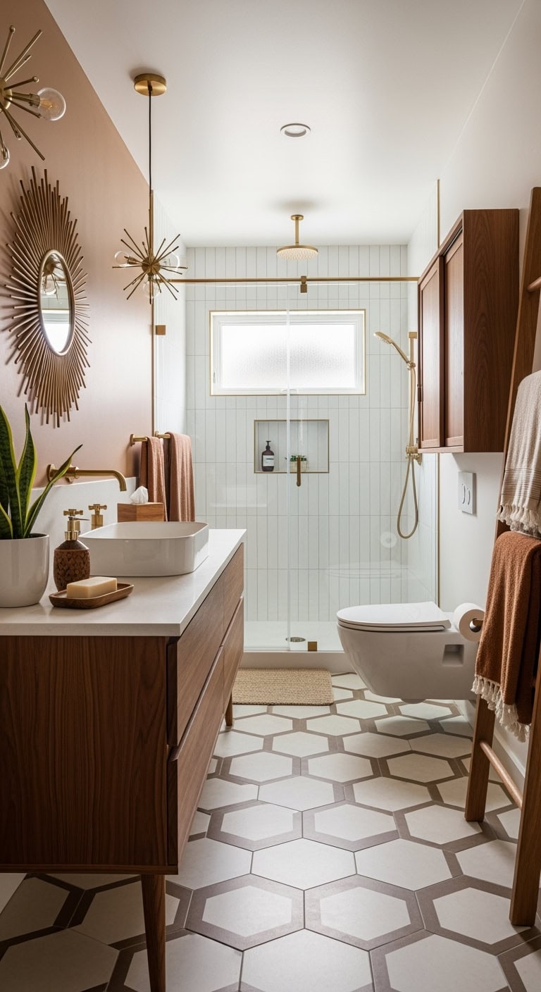 walnut mid century bathroom vibe
