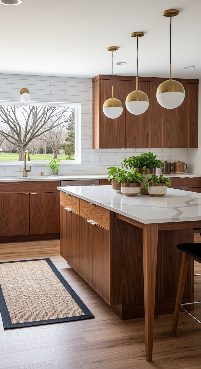 walnut slab mid century kitchen