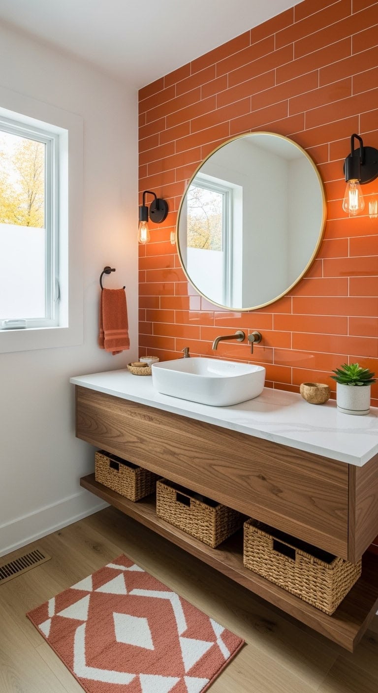 warm burnt orange cozy powder room