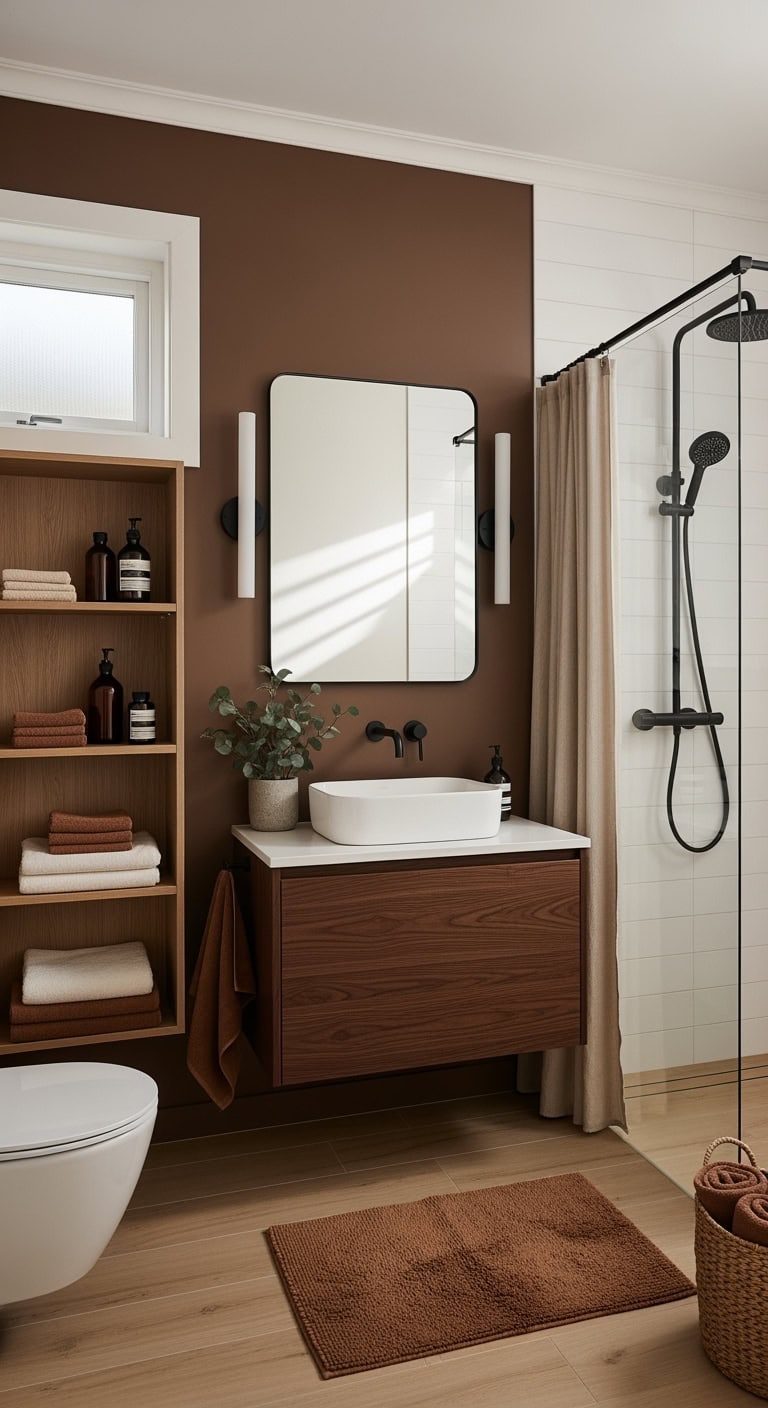 warm chocolate scandinavian bathroom sanctuary