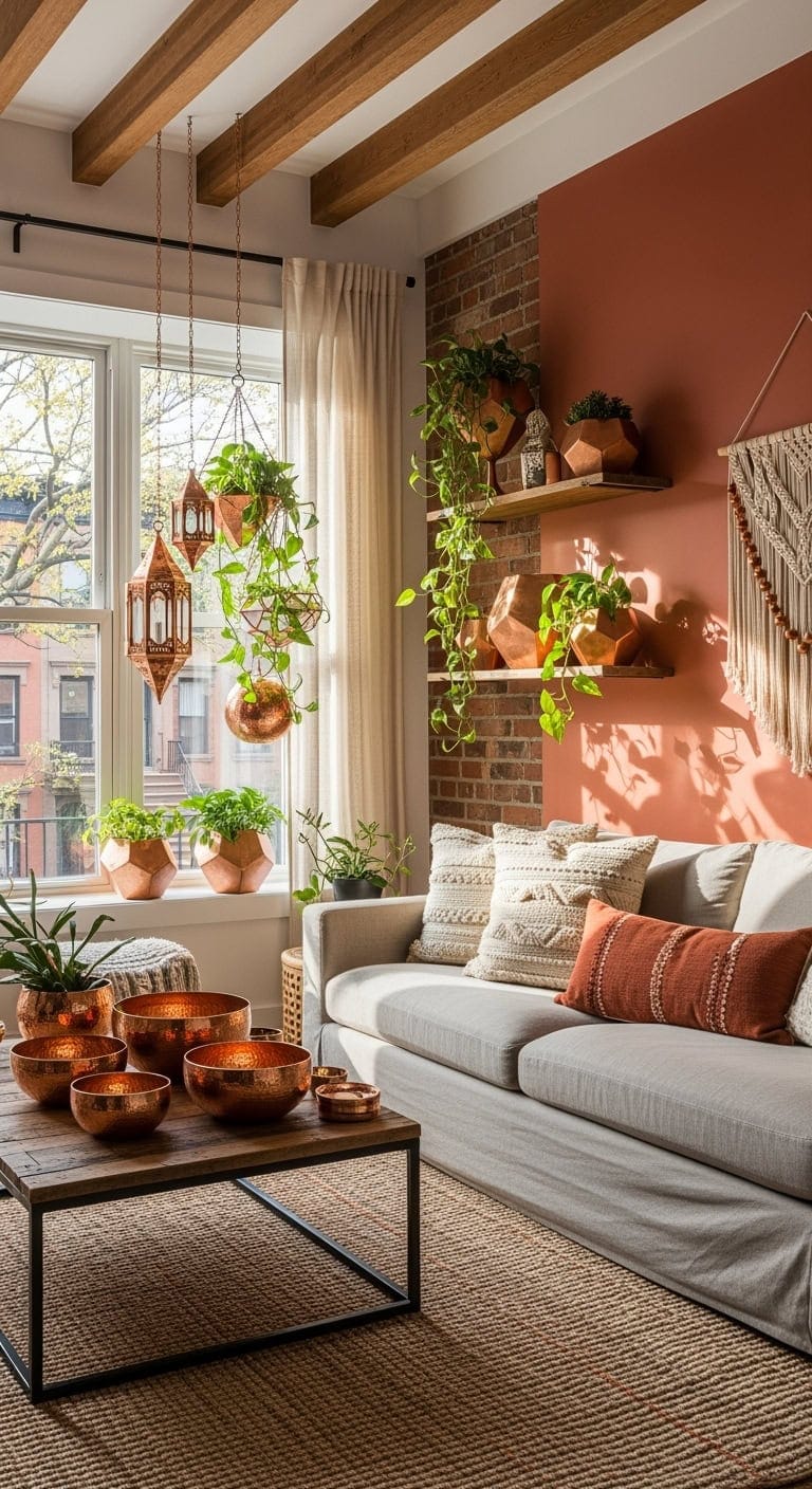 warm copper accents everywhere