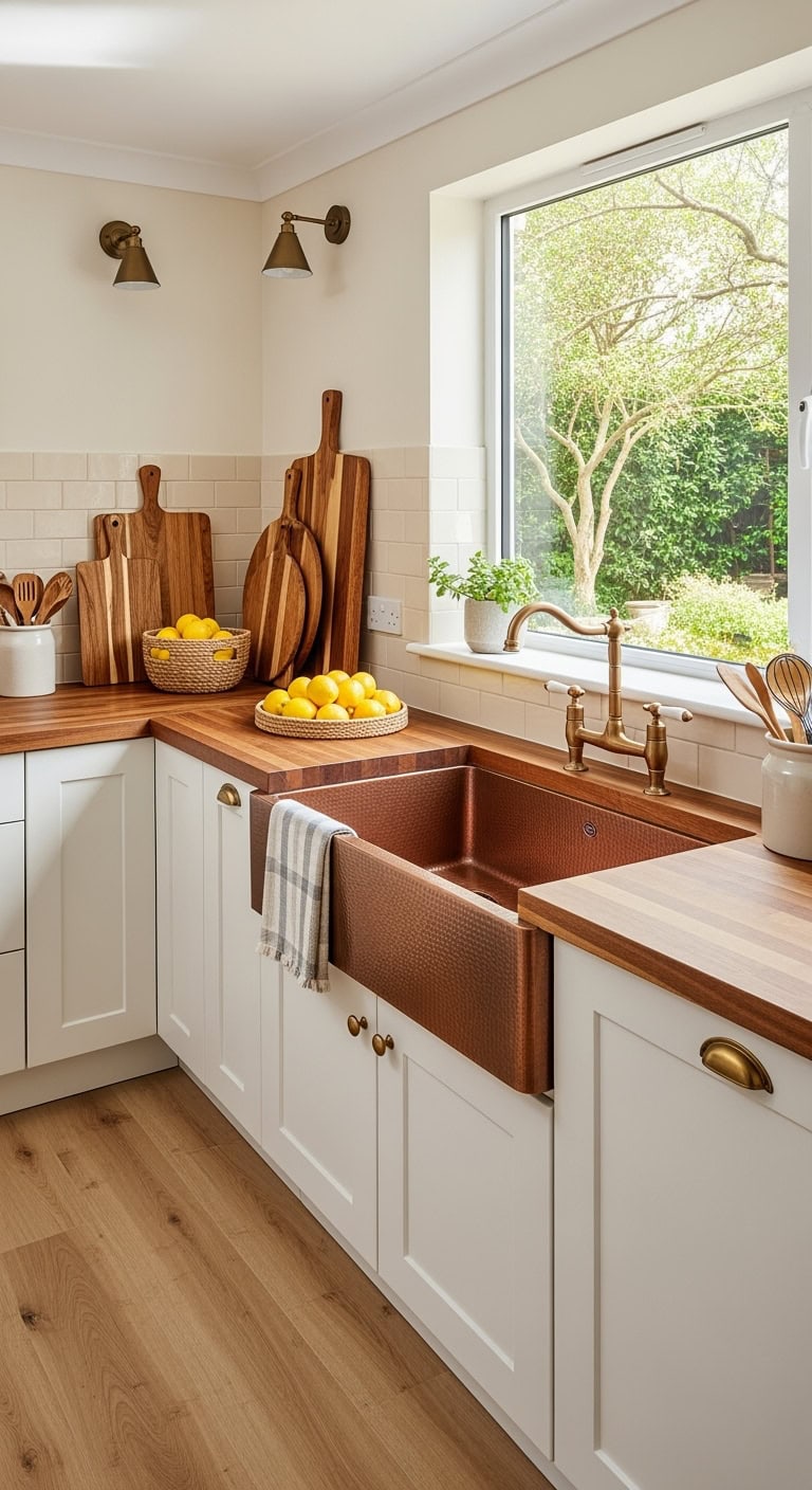 warm copper walnut kitchen vignette