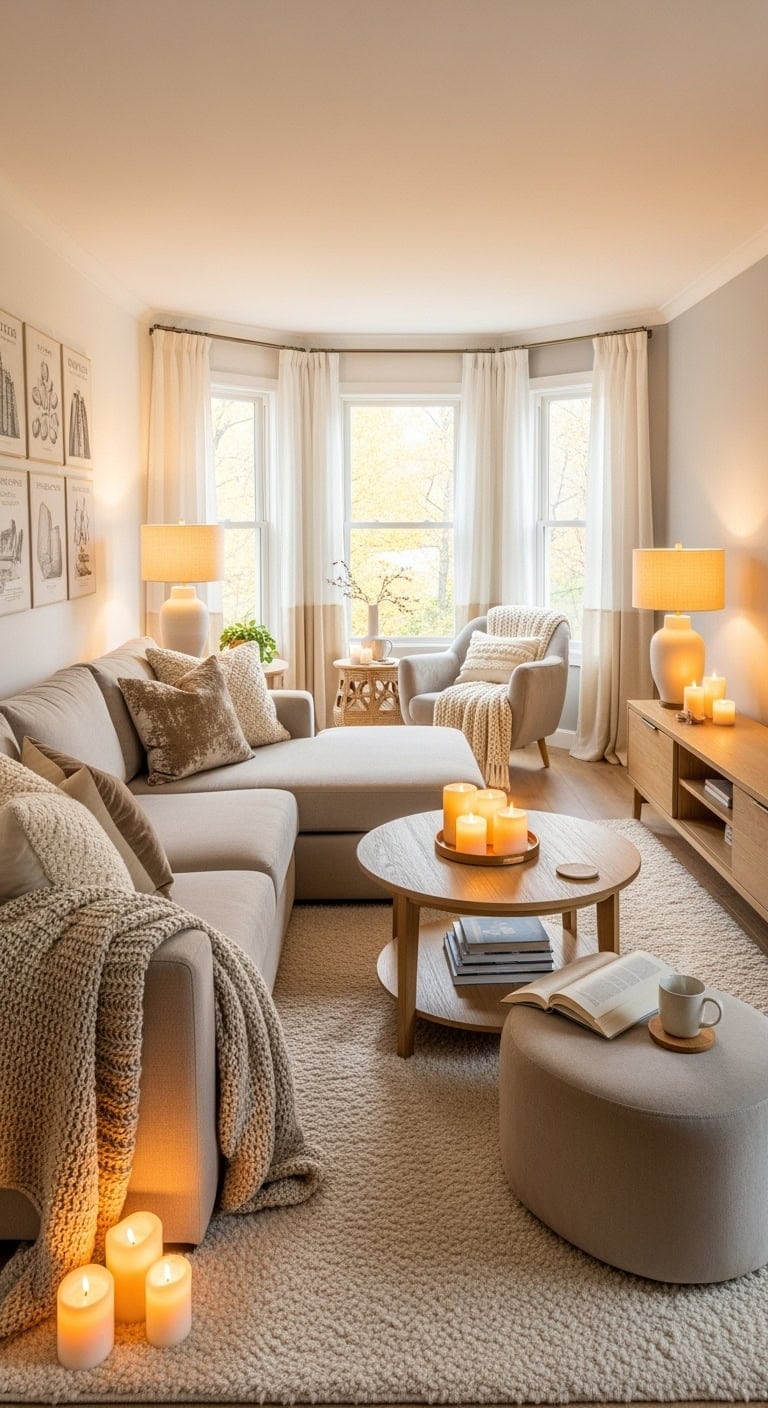warm cozy candlelit reading nook