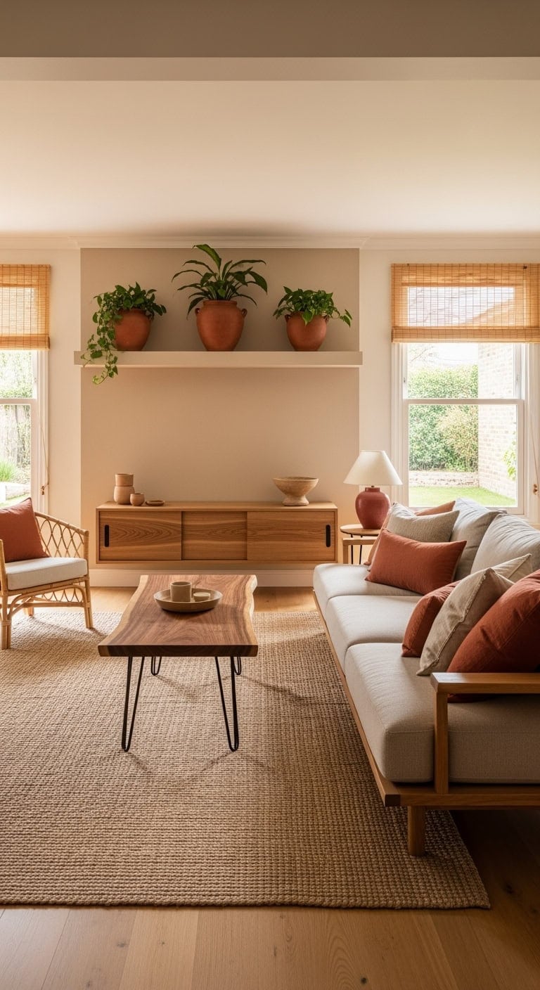 warm japandi terracotta wood linen