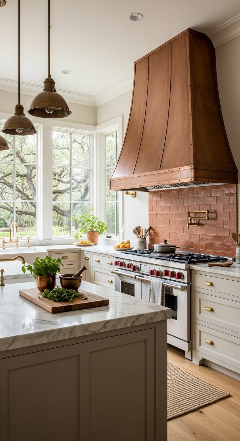 warm metallic sculptural kitchen statement