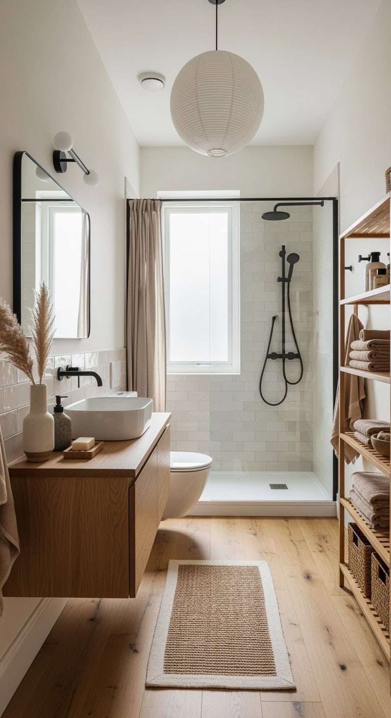 warm minimalist japandi bathroom