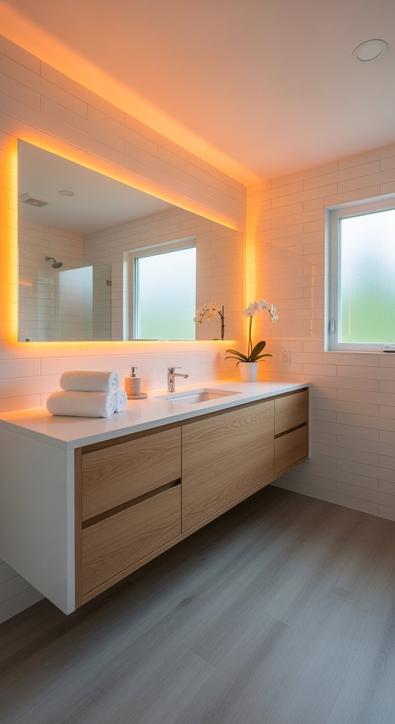 warm orange backlit vanity ambiance