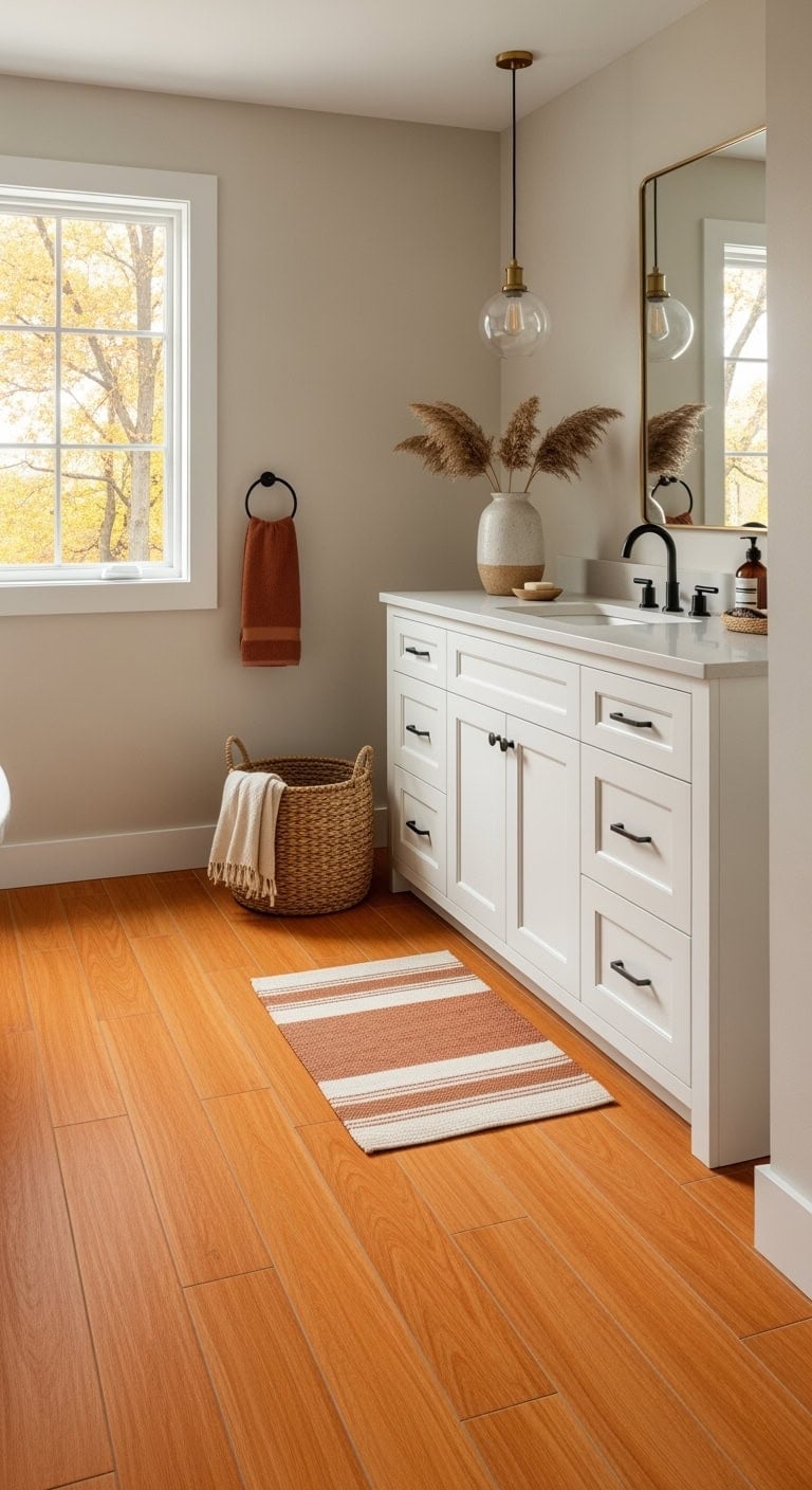 warm persimmon wood look tiles