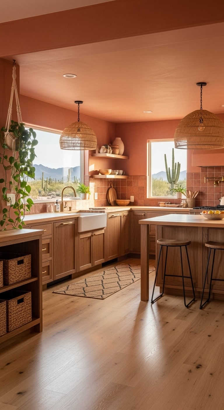 warm terracotta bohemian kitchen