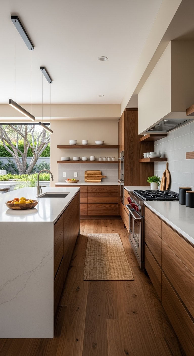 warm walnut minimalist kitchen