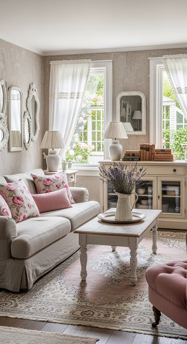 weathered beige romance with florals