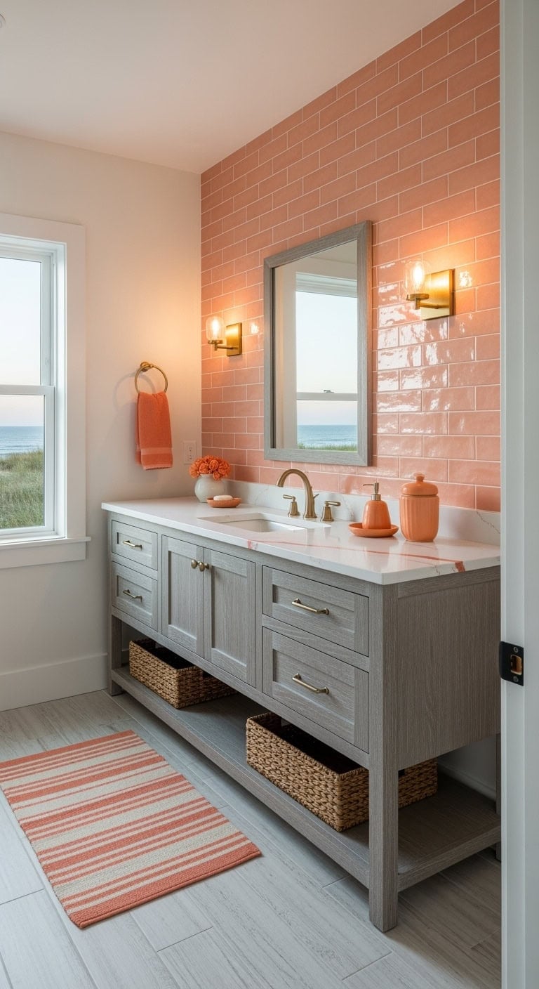 weathered coastal peach bathroom