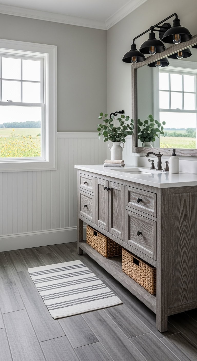 weathered gray farmhouse vanity