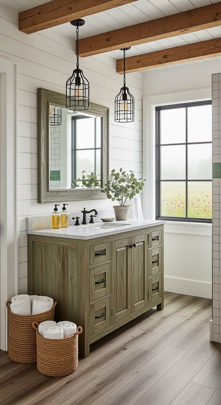 weathered green reclaimed vanity