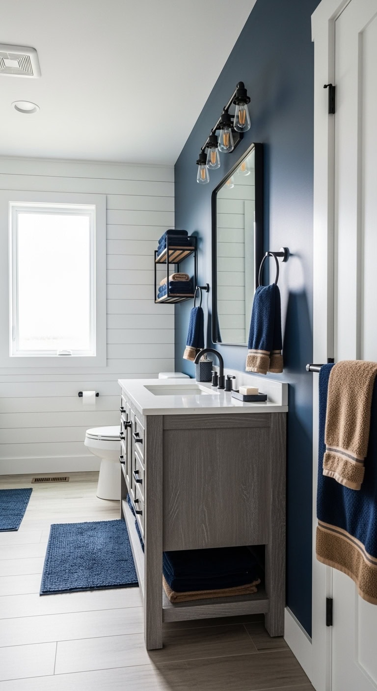 weathered wood navy bathroom