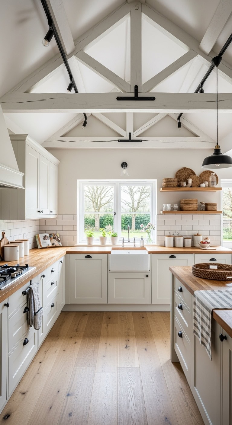 white painted beams elevate kitchens