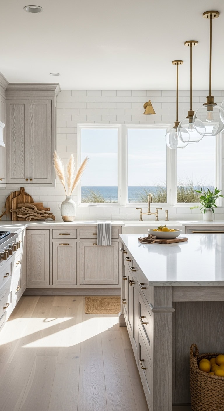 whitewashed oak coastal kitchen