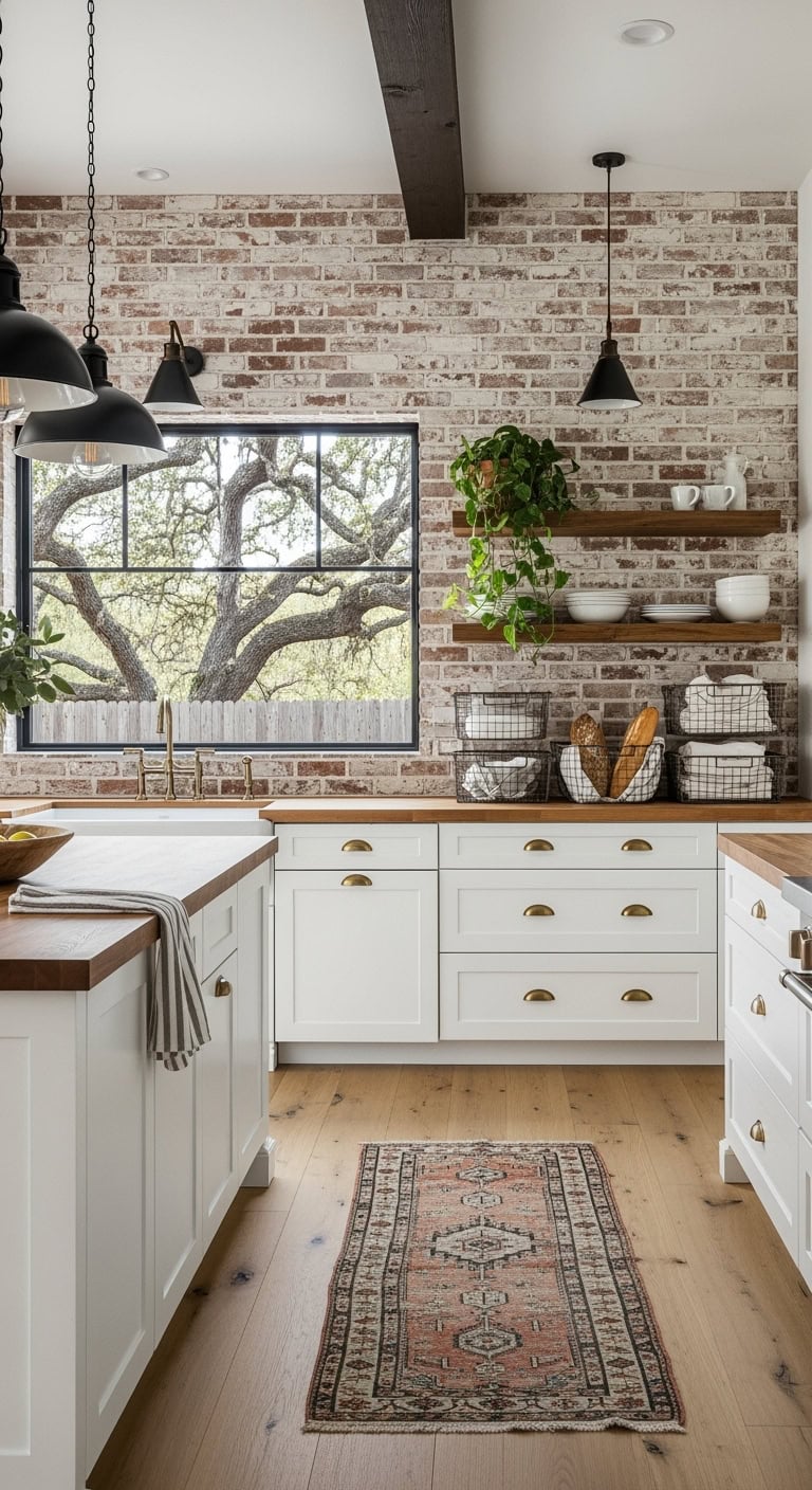 whitewashed vintage industrial kitchen