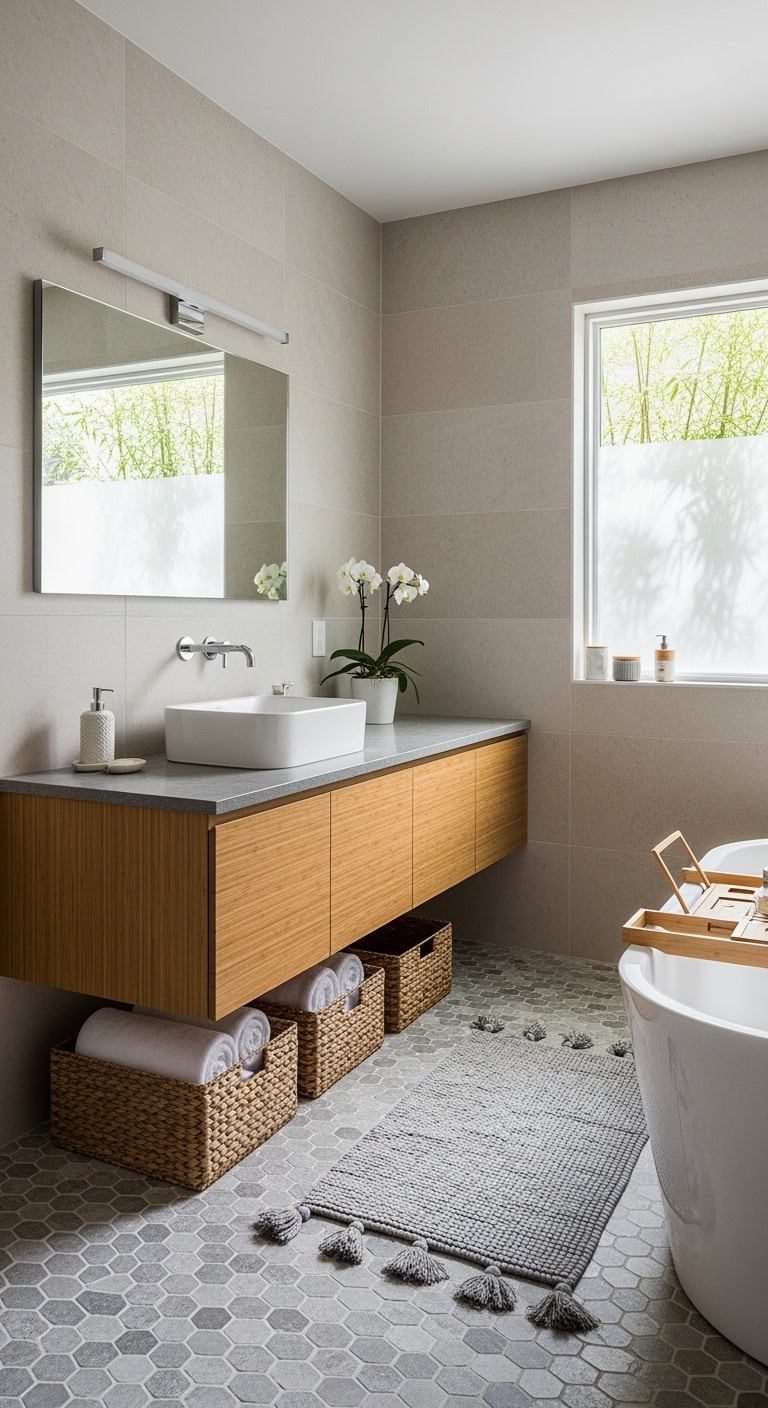 zen pebble bamboo bathroom