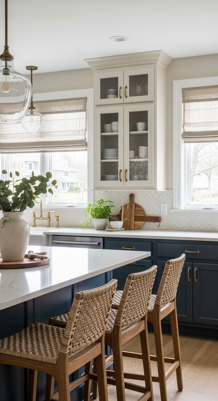 airy glass front peninsula cabinets